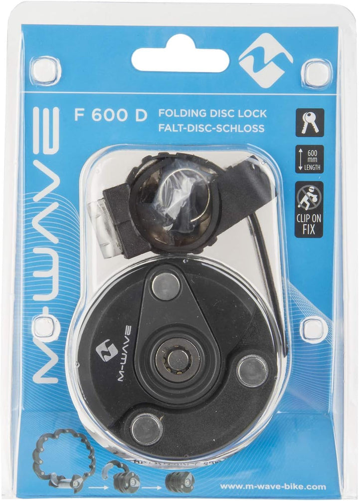 M-Wave Fahrrad Falt-Disc-Schloss F600D Schloss mit Clip-on Halter - 01200159