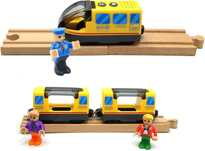 Batteriezug, magnetische Verbindung, Intercity-Zug mit Figuren für Holzeisenbahn-Gleisspielzeug, Lok