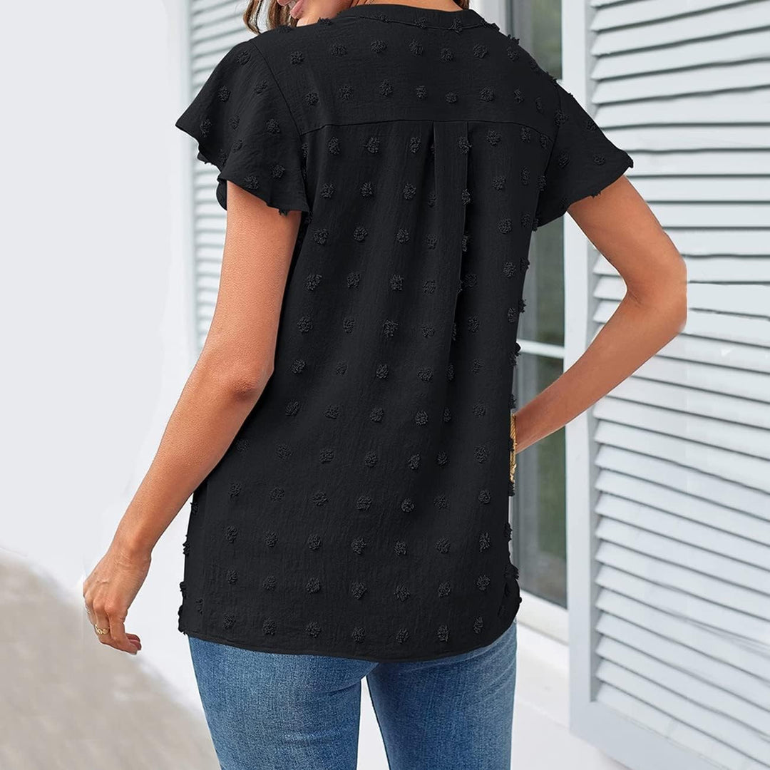 RPAEOY Damen Bluse Kurzarm Oberteile Tshirt V-Ausschnitte Plissiertes Schmetterlingshülse Hemd Somme
