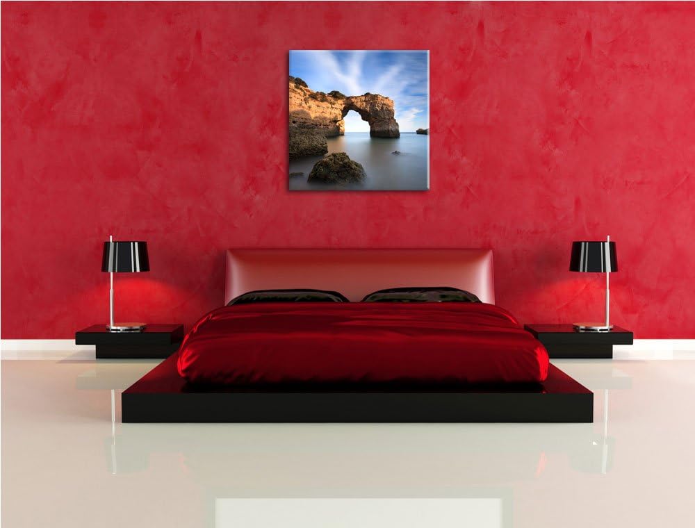 Pixxprint Berg mit Torbogen über dem Meer, Format: 70x70 auf Leinwand, 70x70
