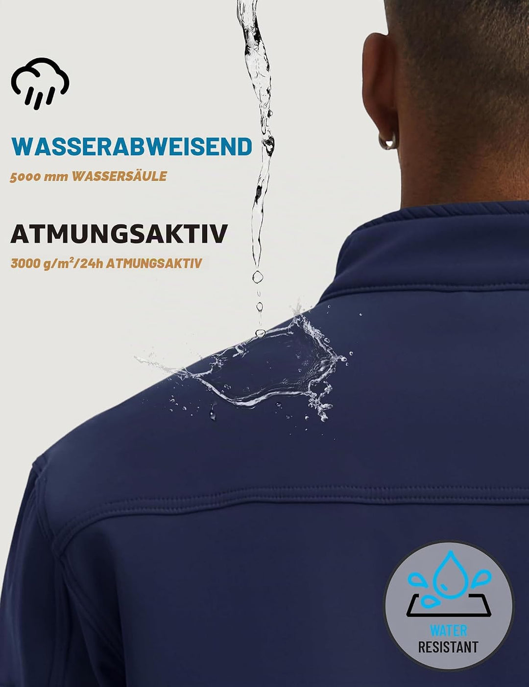 TACVASEN Herren Softshell Jacke Winddichte Warme Fleece Outdoorjacke Übergangsjacke mit Reissverschl