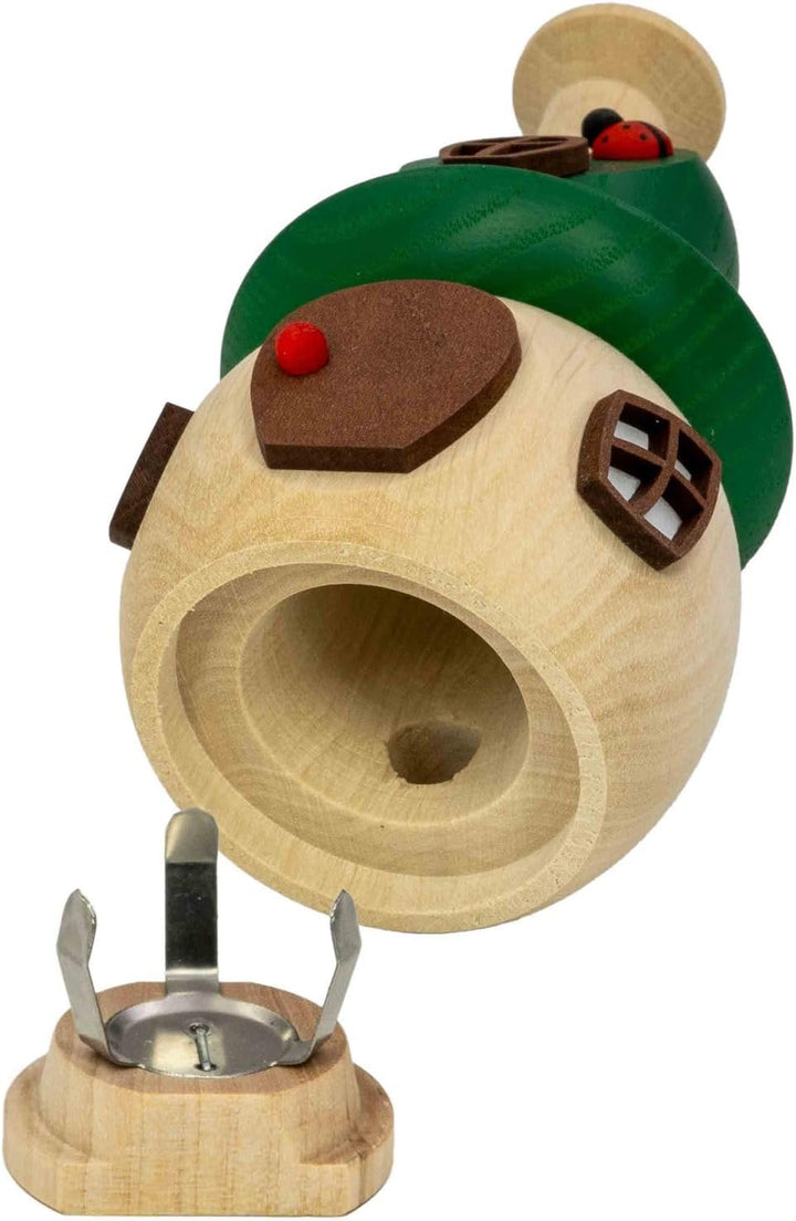 Seiffener Volkskunst | Räucherhaus aus Holz 13 cm | Frühling Sommer Herbst | Waldhütte mit Marienkäf