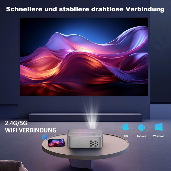 [Elektrischer Fokus] FRESHDEW Beamer, 5G WiFi Projektor mit Bluetooth Native 1080P Projektor,26000L