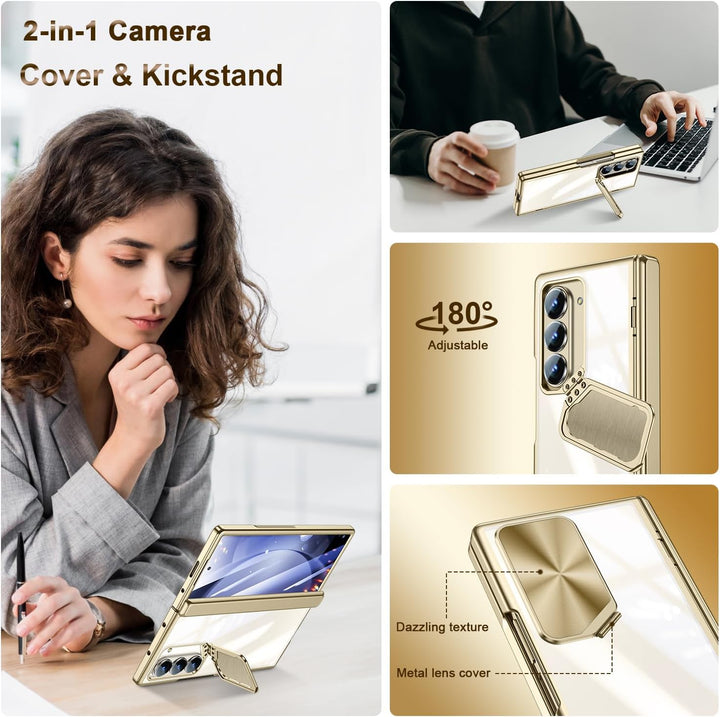 spoovcto für Samsung Galaxy Z Fold6 Hülle: mit integriertem Kamera- Ständer, Schutzschale, luxuriöse