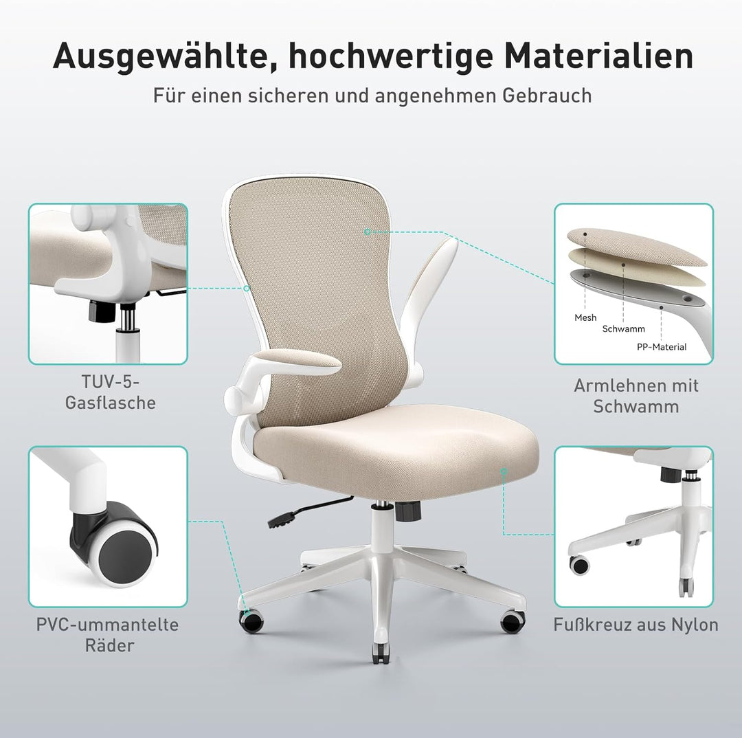 Hbada Ergonomischer Schreibtischstuhl, Computer-Bürostuhl mit hochklappbarer Armlehne und Lendenwirb