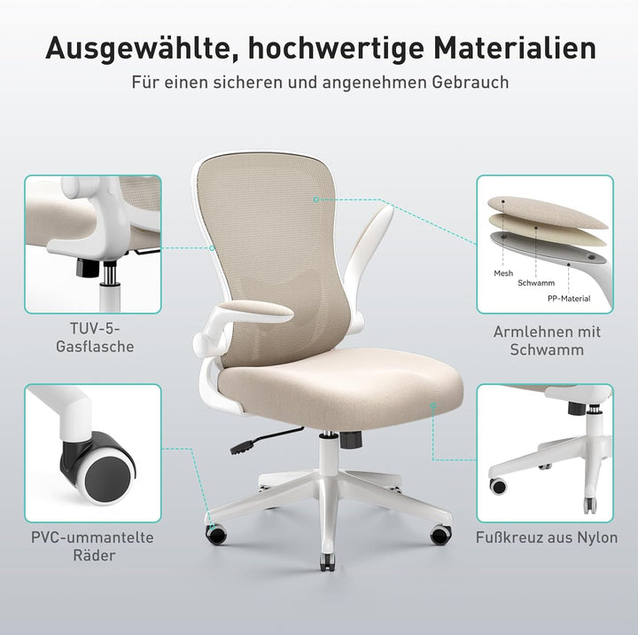 Hbada Ergonomischer Schreibtischstuhl, Computer-Bürostuhl mit hochklappbarer Armlehne und Lendenwirb