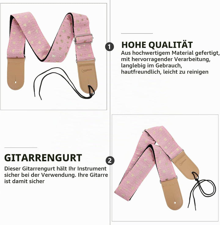 HEALLILY Breite Gitarre Strap Schulter Gurt Herz Muster Nylon Uke Strap Musical Instrument Schulter