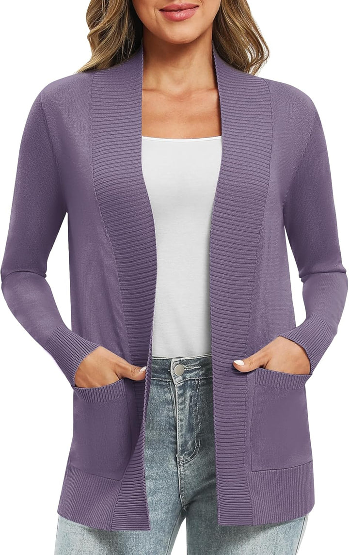 EXCHIC Damen Lange Ärmel Gestrickt Strickjacke Leicht Gemütlich Offene Vorderseite Lange Freizeitjac