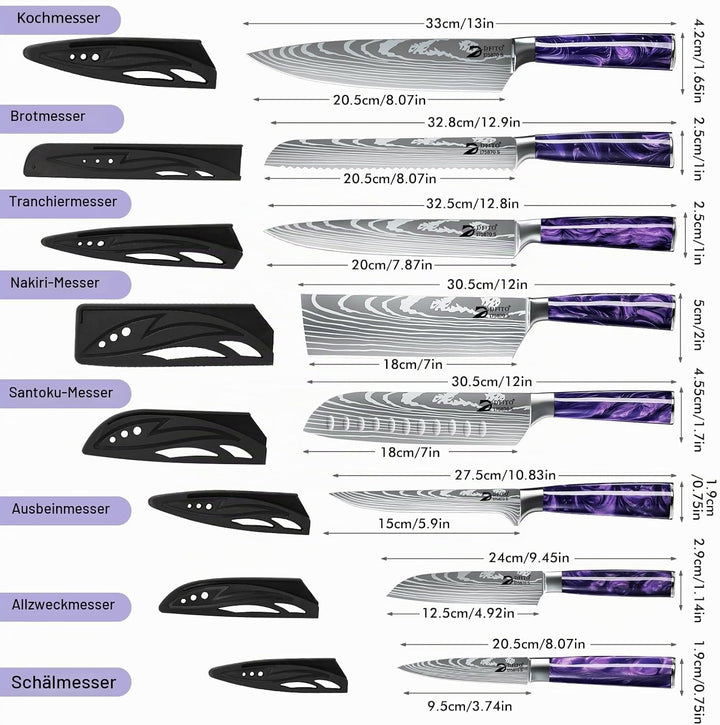 Dfito Messerset mit Nylon Rolltasche, 9-tlg Scharfe Professionelles Küchenmesser Set aus High Carbon