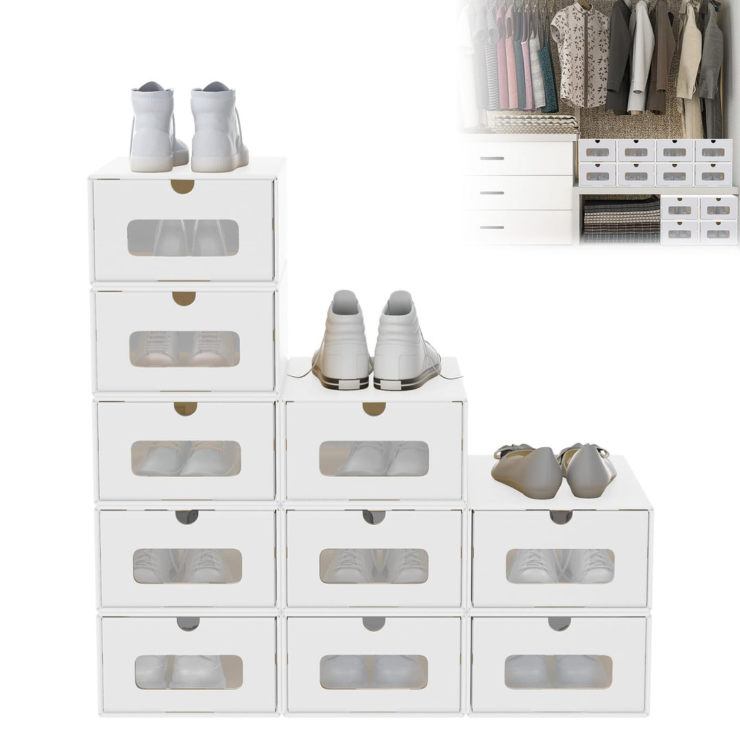 UISEBRT 10er Boxen-Set,Schuhboxen Stapelbar,Aufbewahrungsbox Schubladen mit Transparentes Sichtfenst