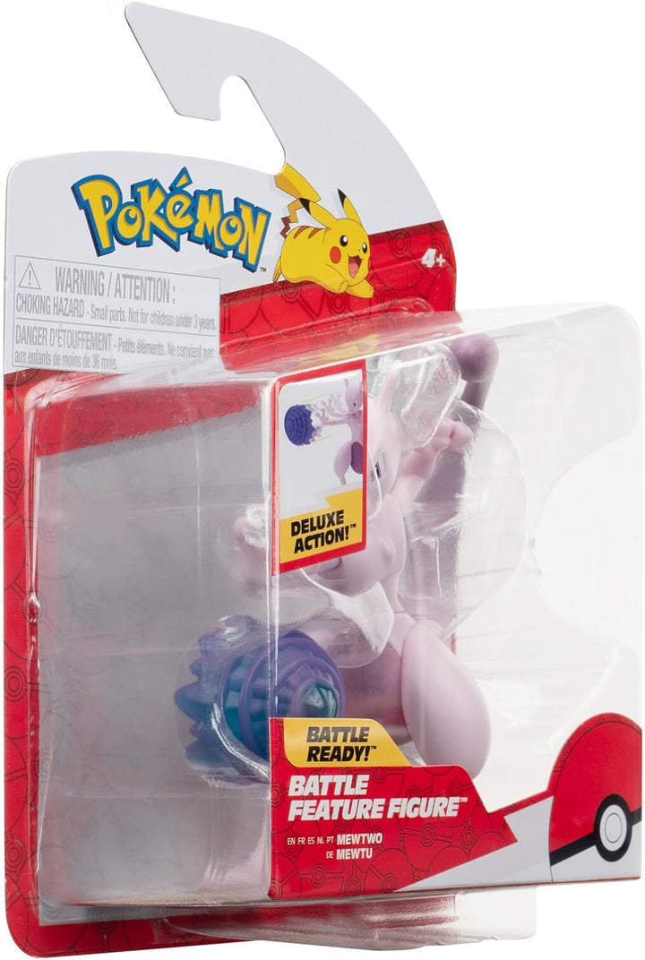 Pokémon PKW3370 - Battle Feature Figure - Mewtu, offizielle bewegliche Figuren, 11,5 cm