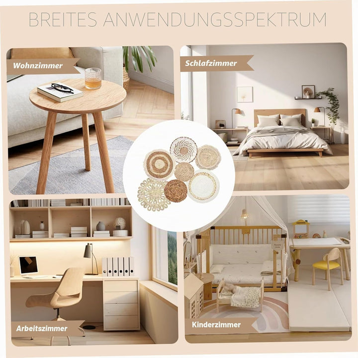 Hanging Waven Wall Basket Dekor, Boho -Wandkörbe 7pcs/Set verschiedener Grösse und Stil Boho -Korbde