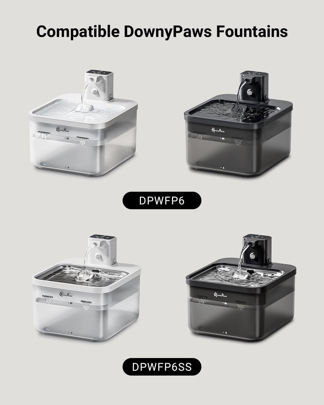 DownyPaws Trinkbrunnen für katze kabellos Filter 6 STK Für DPWFP6 Weiss, Weiss