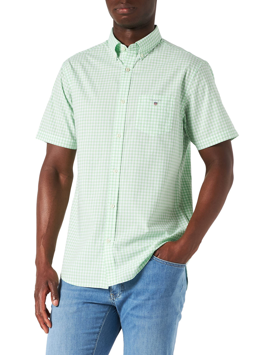 GANT Herren Reg Broadcloth Gingham Ss Bd Hemd M Absinthe Green, M Absinthe Green
