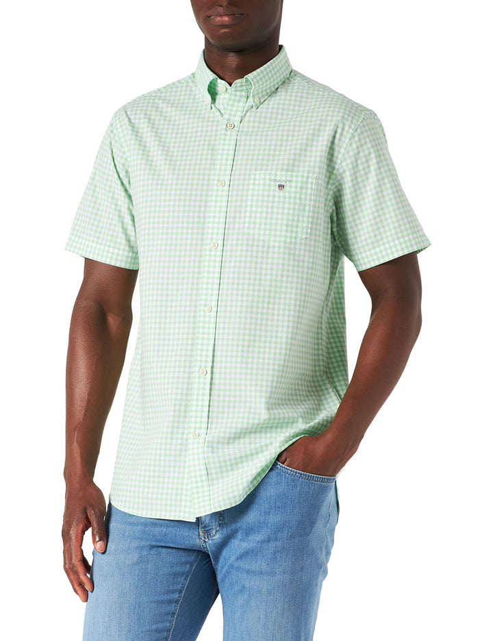 GANT Herren Reg Broadcloth Gingham Ss Bd Hemd M Absinthe Green, M Absinthe Green