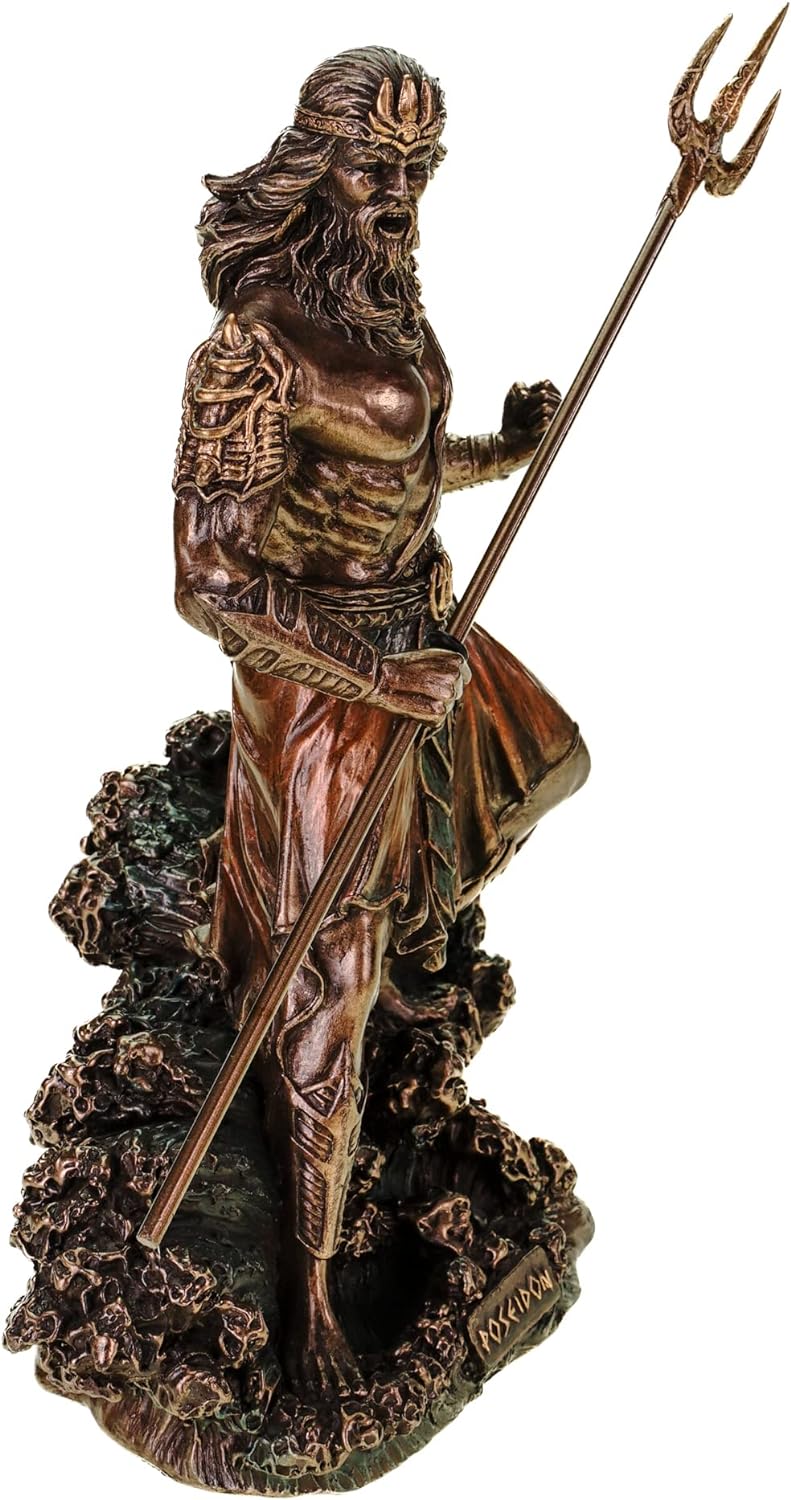Veronese Figur Meeresgott Poseidon mit Dreizack auf Welle Statue Skulptur Meer Götter Neptun bronzie