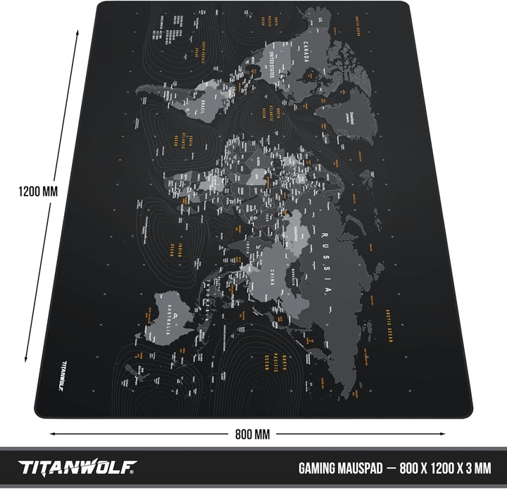 Titanwolf - XXXL Übergrösse Mauspad 1200x800 mm - XXXL Grossformat - Schreibtischunterlage - gummier