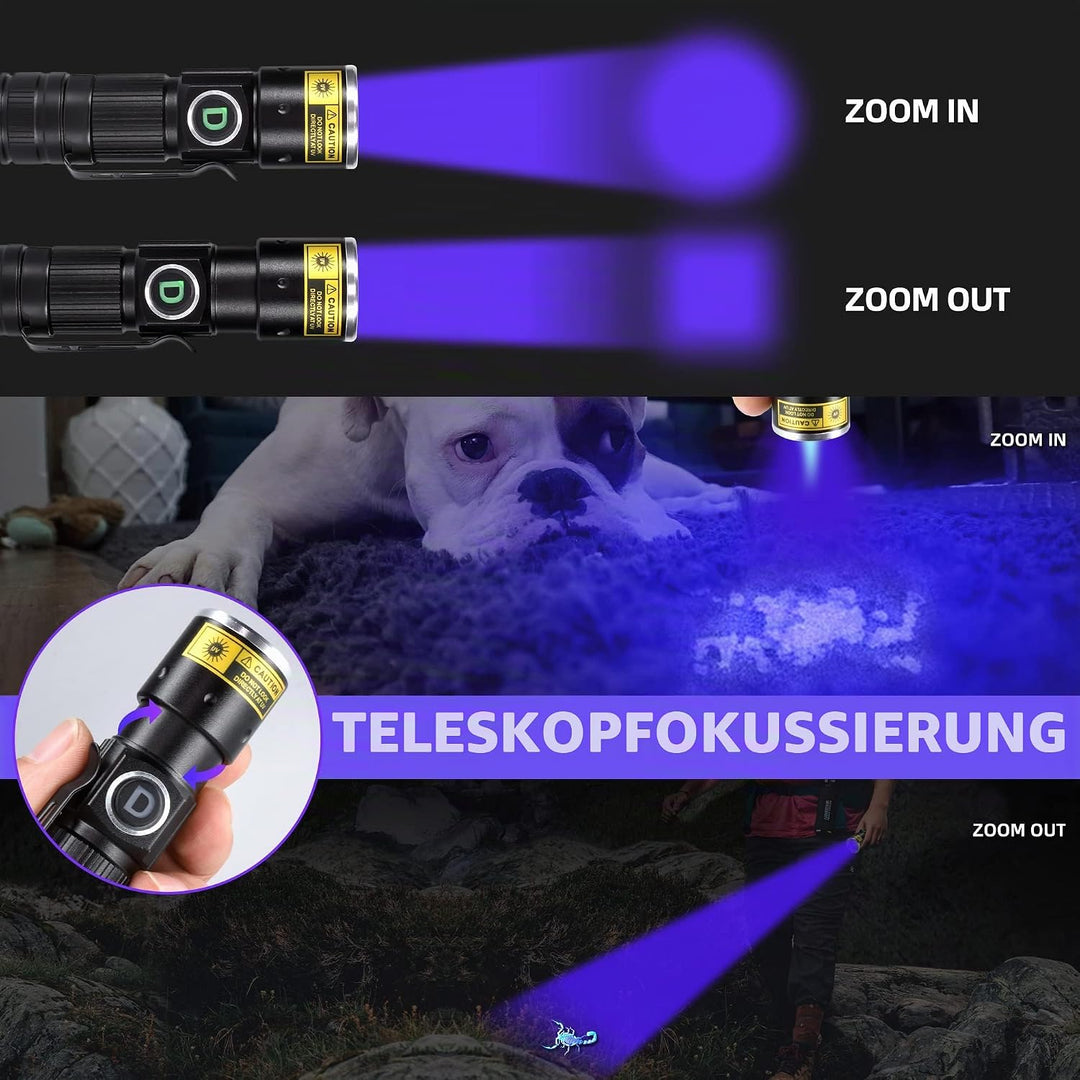 DARKDAWN UV Taschenlampe 365nm Licht Schwarzlicht USB Wiederaufladbar, Woodsche Lampe Ultraviolett L
