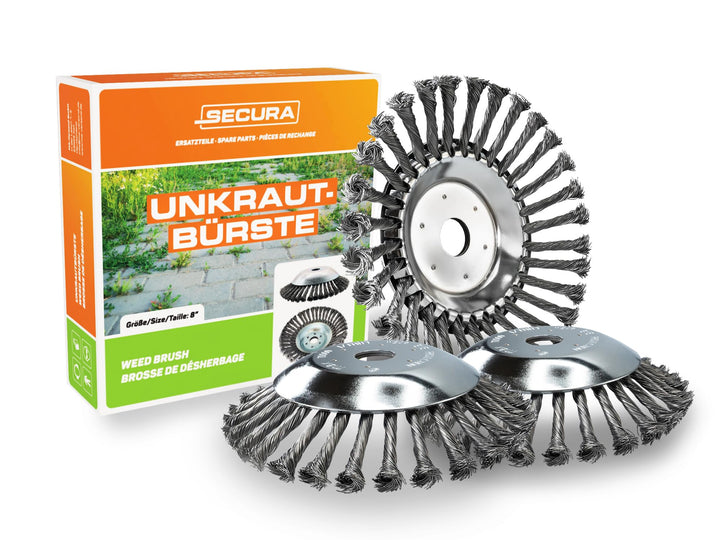 SECURA 3X Bürstenkopf Unkrautbürste für Motorsense Freischneider 25,4mm Bohrung 200mm Ø 3 200mm, 3 2