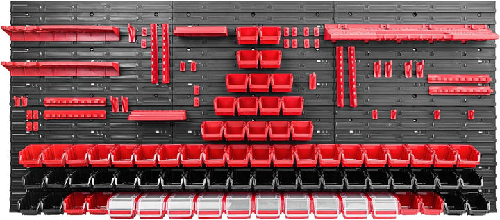 Lagersystem Werkstattregal | 172 x 78 cm | 74 stck. Box | Wandregal mit Werkzeughalterungen und Stap