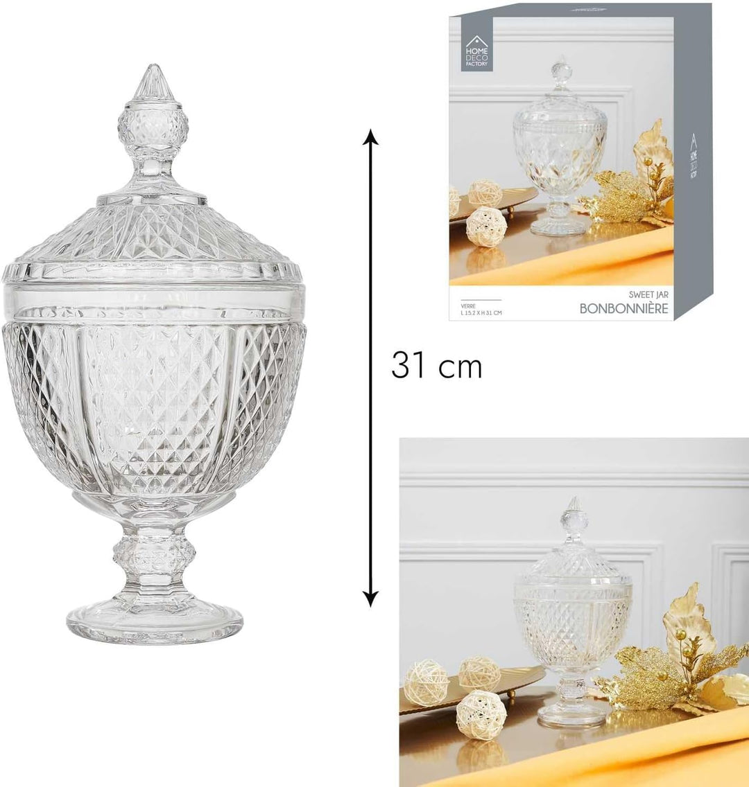 HOME DECO FACTORY, KA0543, Designer Candy Box in transparent Glass, Diamond Shape, ideal for Candies