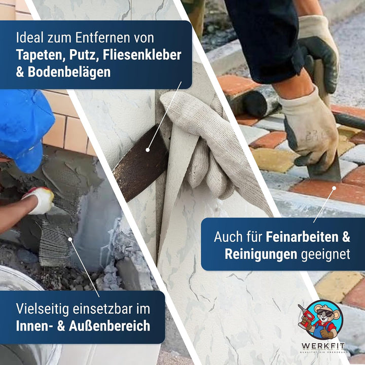 WERKFIT Profi Tapetenkratzer Fauserkelle mit Holzgriff – 0.8mm Edelstahlklinge – Herzgriffspachtel f