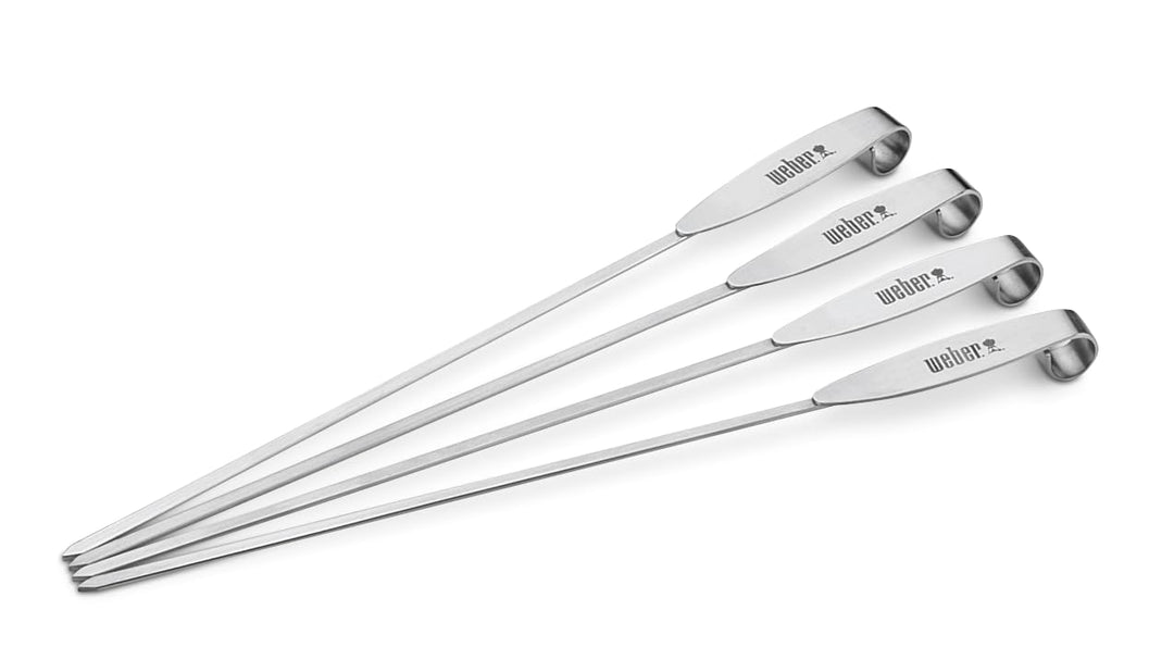 Weber Spiessset 4-teilig Edelstahl - Wiederverwendbare Spiesse für Fleisch, Gemüse oder Meeresfrücht