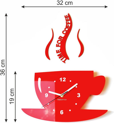 FLEXISTYLE Tasse Time for Coffee (Zeit für Kaffee) Moderne Küche Wanduhr rot, 3D römisch, wanduhr de