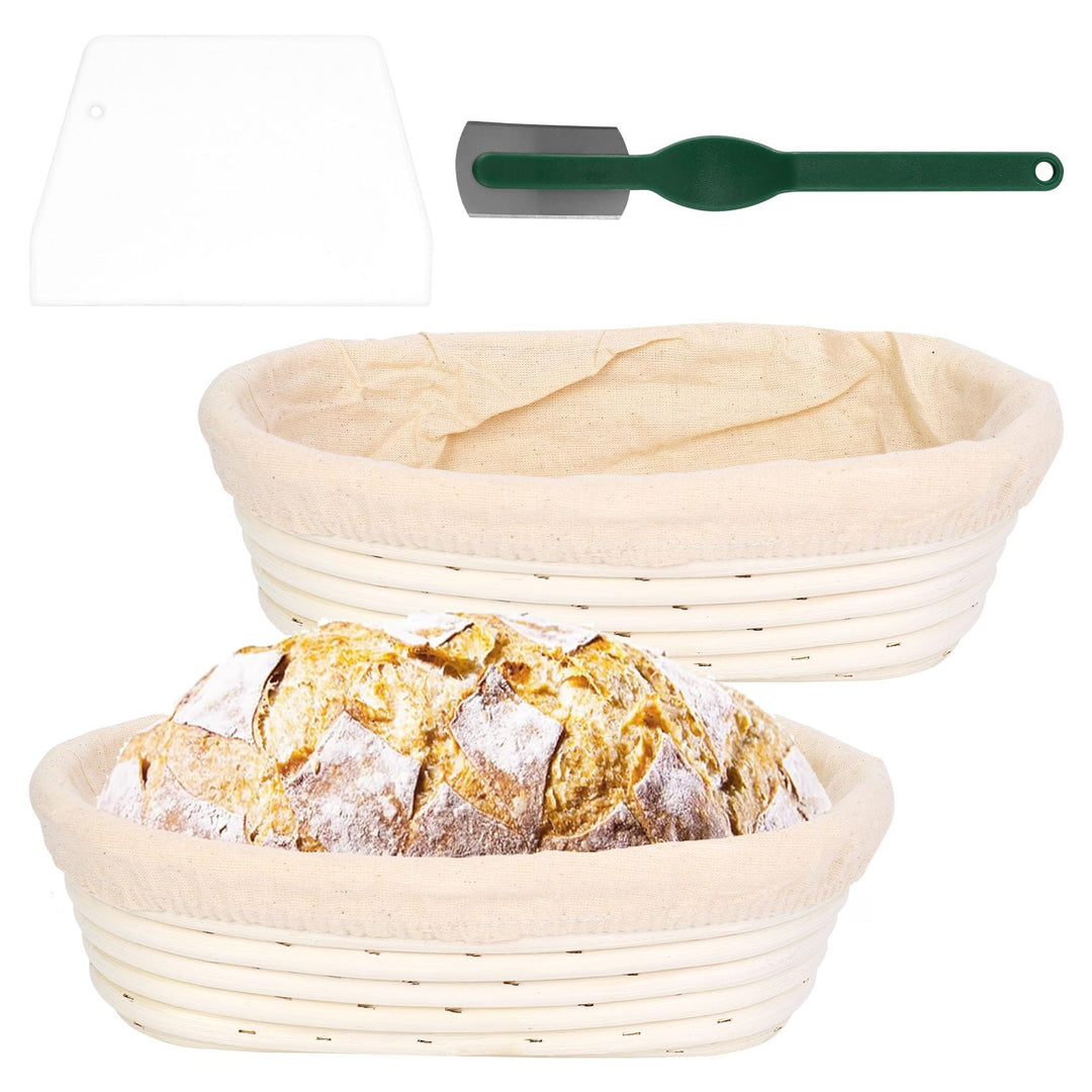 2 Stück Gärkörbchen, Brotkorb mit Einlage & Teigschaber & Brotlame, Gärkorb Oval Brotkörbchen, Ratta