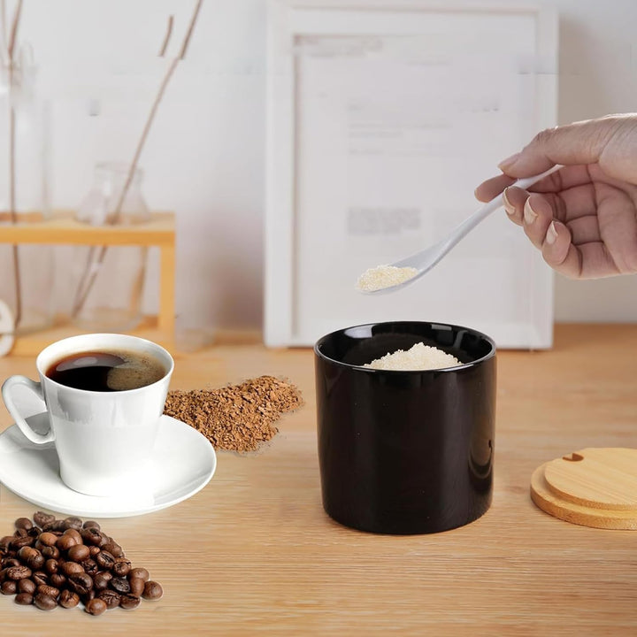 3 Stück 230 ml Keramik Zuckerdose rund Seasoning, Topf mit grossem Salz, Gewürzglas, Box mit Löffel