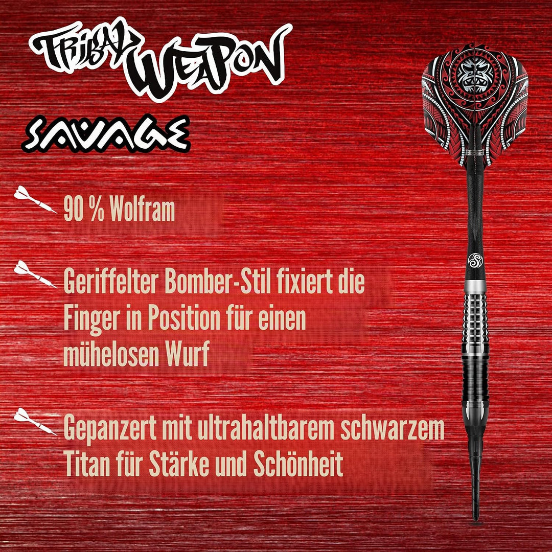Shot Soft Darts Tribal Weapon Savage 90% Tungsten Softtip Darts Softdart Dartpfeile Set 18 Gramm, 18