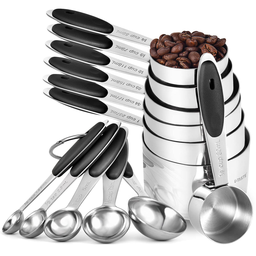 Messbecher und Messlöffel 12er-Set: U-Taste Nesting Cups, Teelöffel und Esslöffel aus Edelstahl 18/8
