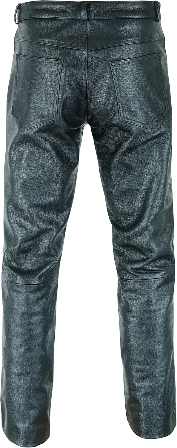 Lederjeans Herren Rindsleder Top-Grain Echtleder - Lässige Motorrad Biker Hosen Schwarz, S