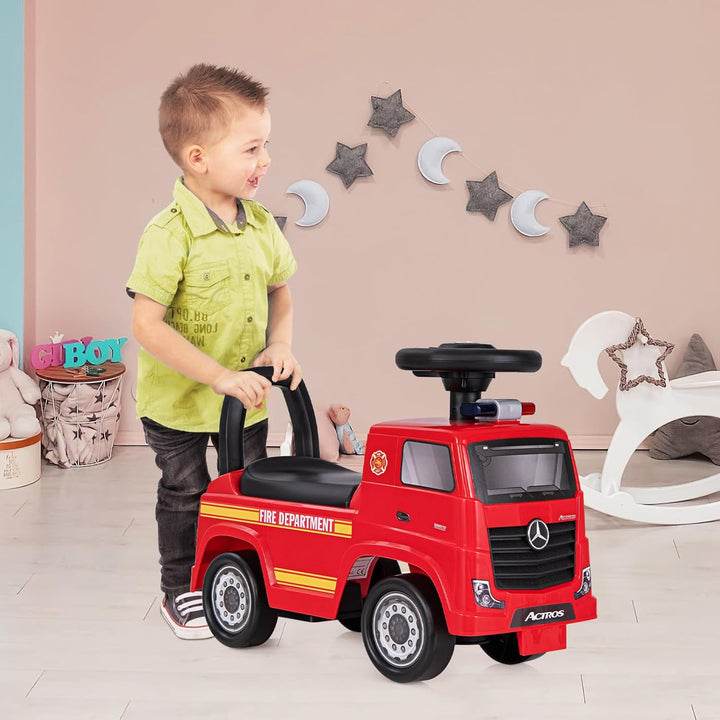 GOPLUS Kinder Rutschauto, Mercedes Benz Feuerwehrau mit Musik, Hupe & Straum unter dem Sitzen, Feuer