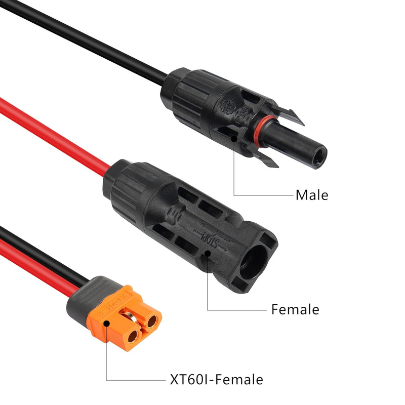 RIIEYOCA 12AWG Solar Stecker auf XT60i Adapter Stecker Verlängerungskabel, Solar Ladekabel für Solar