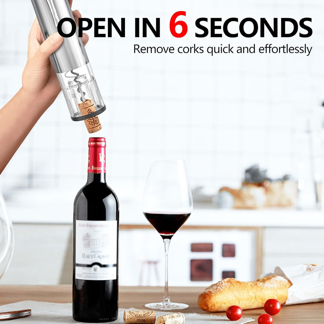 Electric Wine Bottle Opener Set Rechargeable Stainless Steel, 4 in 1 Automatic Electric Corkscrew, A