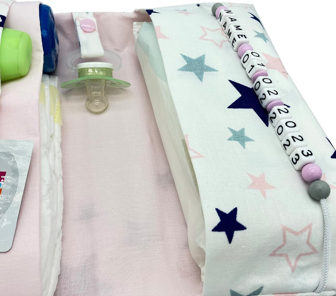 Grosse Windeltasche XXL mit Name personalisiert Wickeltasche - Sterne weiss rosa - für Mädchen