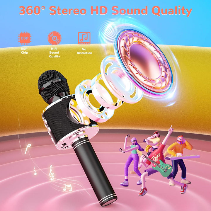 Magic Sing LED Karaoke Mikrofon Kinder, Drahtloses Bluetooth Spielzeug ab 3-12 Jahre Geschenk Mädche