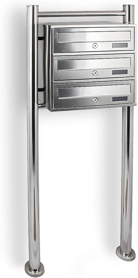 Bituxx Edelstahl Stand-Briefkastenanlage Postkasten Letterbox Mailbox mit 3 Fächer, 3 Fächer