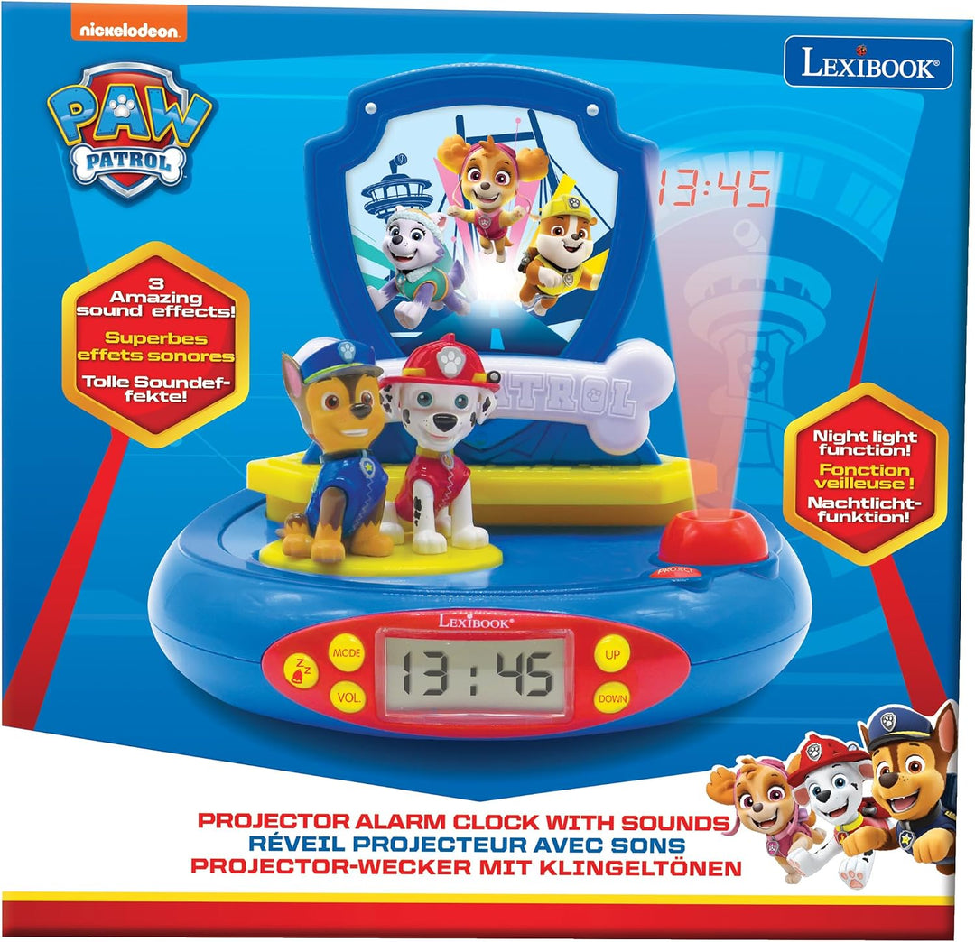 Lexibook, Paw Patrol, Projektorwecker für Kinder, Nachtlicht und Zeitprojektion an die Decke, Sounde