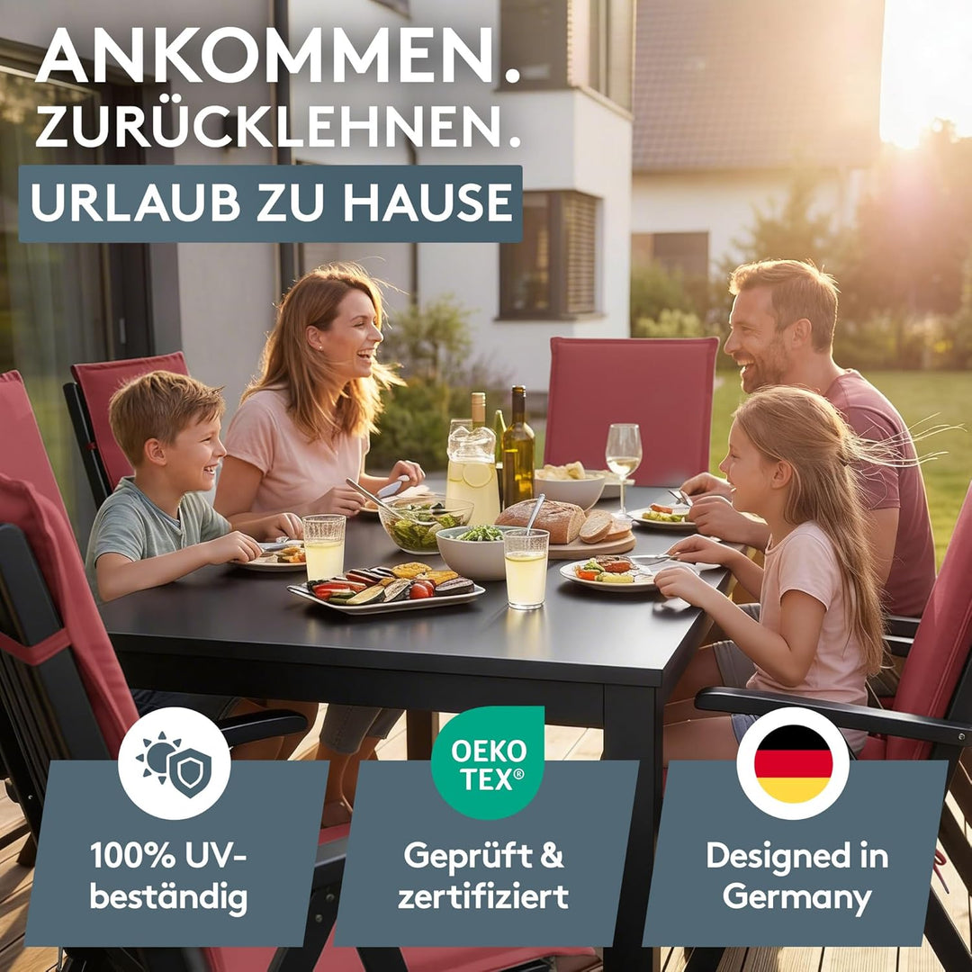 LILENO HOME Gartenstuhl Auflagen [2er Set - Hochlehner] in Rot - Bequeme Liegen als Sitzauflagen für