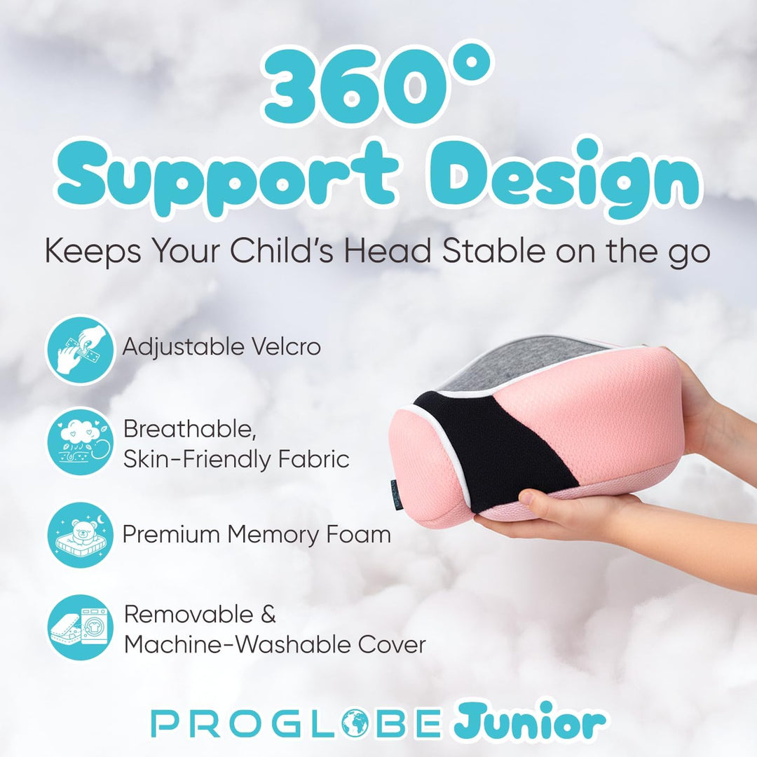 Proglobe Junior Nackenkissen für Kinder - Ergonomisches Reisekissen aus Memory-Schaum für Auto, Flug