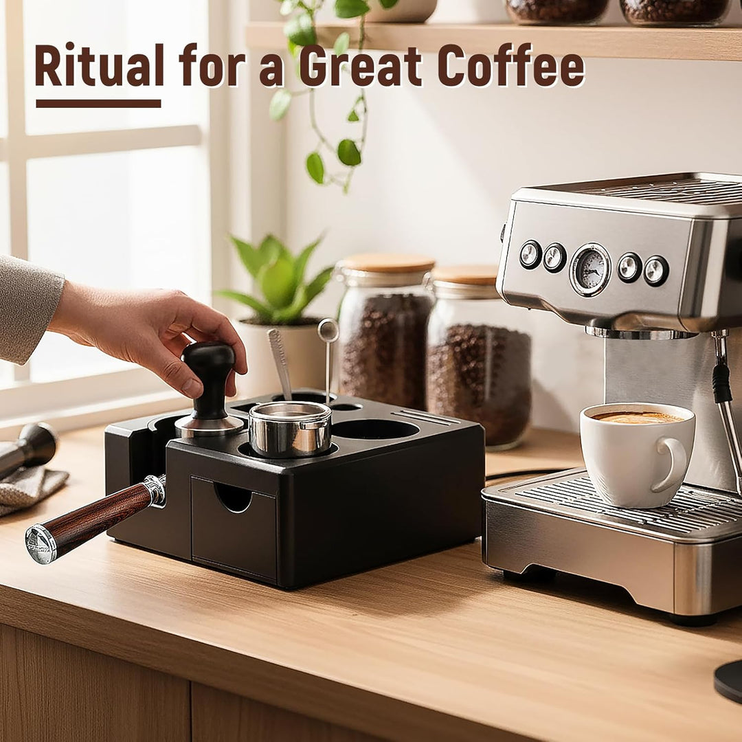 Espresso Tamperstation, Höhenverstellbar 51-58 mm, Kaffee Tamping Station aus ABS für Aufbewahrung v