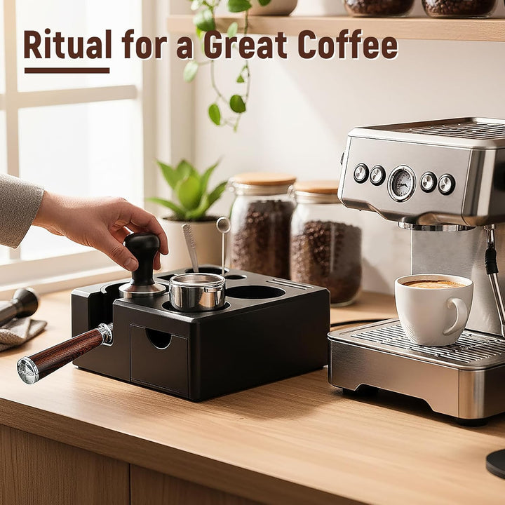 Espresso Tamperstation, Höhenverstellbar 51-58 mm, Kaffee Tamping Station aus ABS für Aufbewahrung v