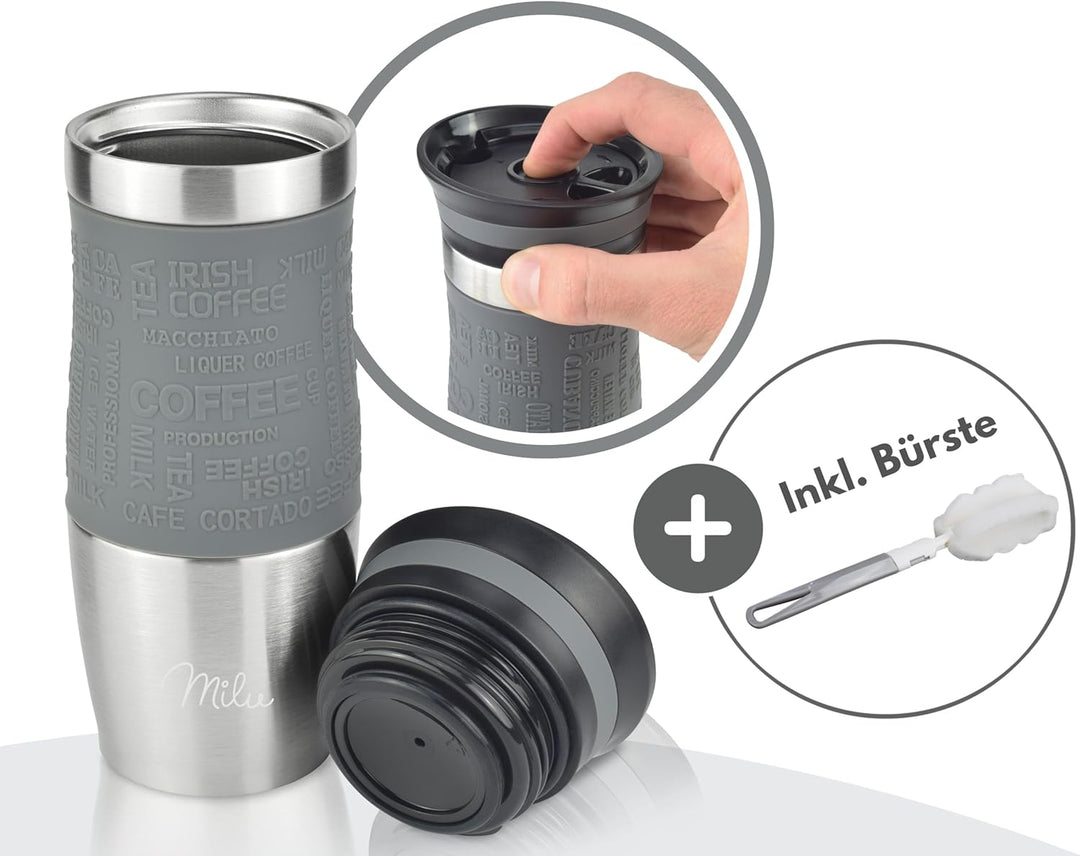 Milu Thermobecher 370ml 450ml Isolierbecher Kaffeebecher to go - 100% Auslaufsicher - Trinkbecher au