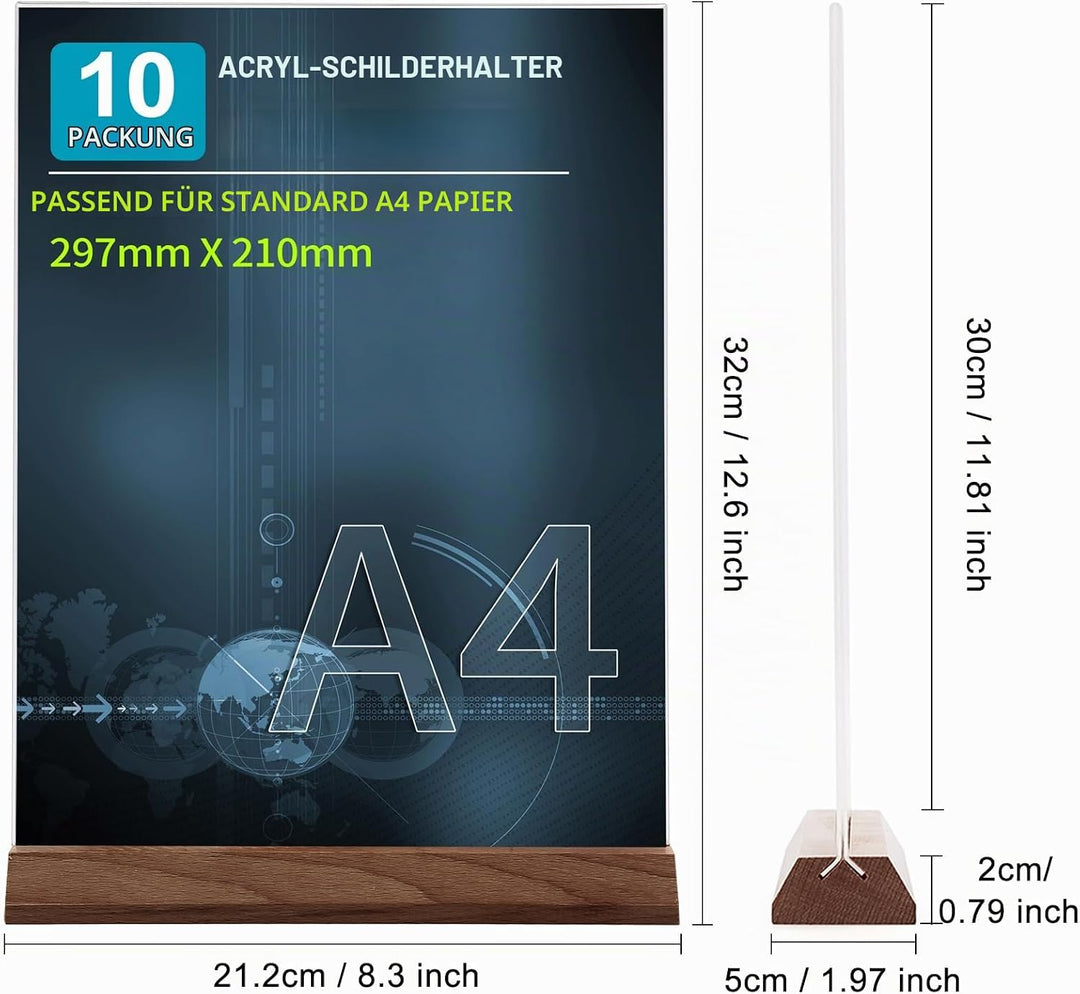 Srvnpioy A4 Ständer Tischaufsteller 10 Stück, Acryl Beidseitig Menükartenhalter Aufsteller A4 Postka