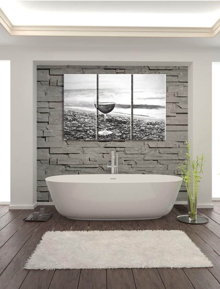 Pixxprint Weinglas am Strand als Leinwandbild/Grösse: 3 Teilig (120x80 cm) cm/Wandbild/Kunstdruck/fe