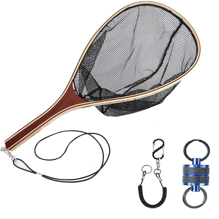 sprinton MAXIMUMCATCH Fischen Kescher Holzrahmen mit Gummi/Nylon Netz Fliegenfischen Landing Net FL0