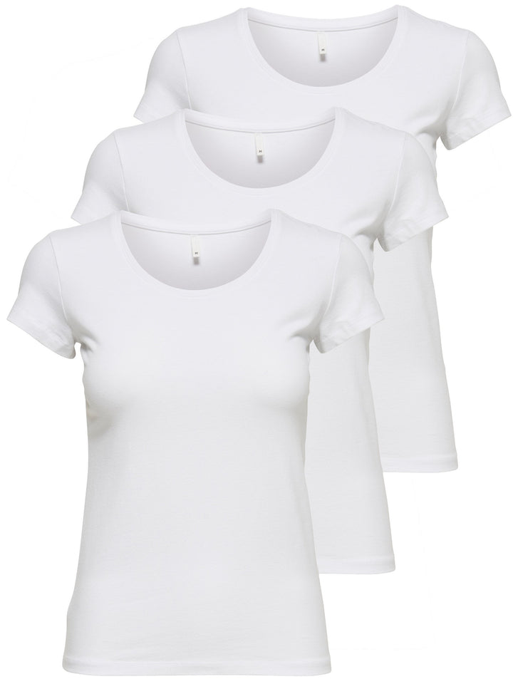 ONLY 3er Pack Damen T-Shirt schwarz oder weiss Kurzarm lang Basic Sommer T-Shirts XS S M L XL 152091