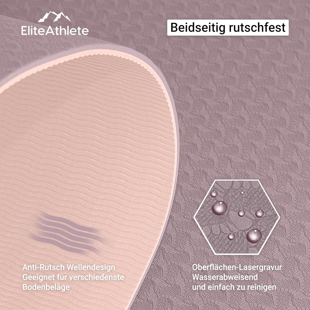 EliteAthlete Yogamatte - Sportmatte - Fitnessmatte - Gymnastikmatte gepolstert &amp; rutschfest für Fitn